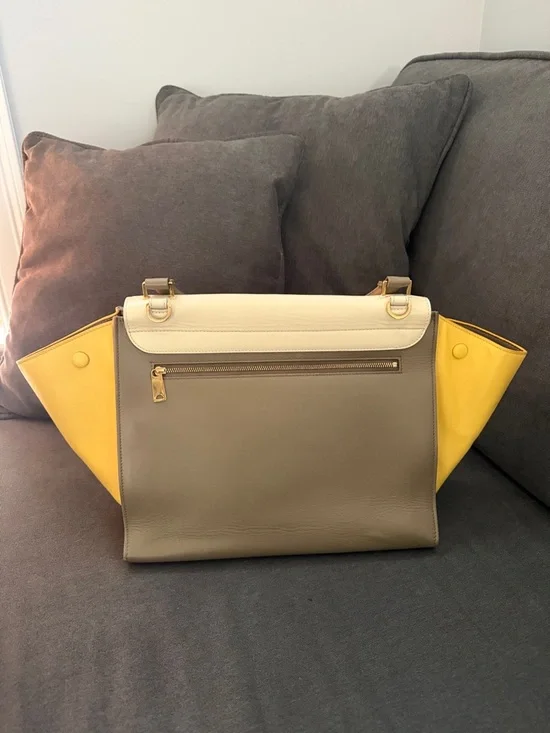 Celine Tricolor Leather Shoulder Bag - Cream, Gray & Mustard - Picture 3 of 8